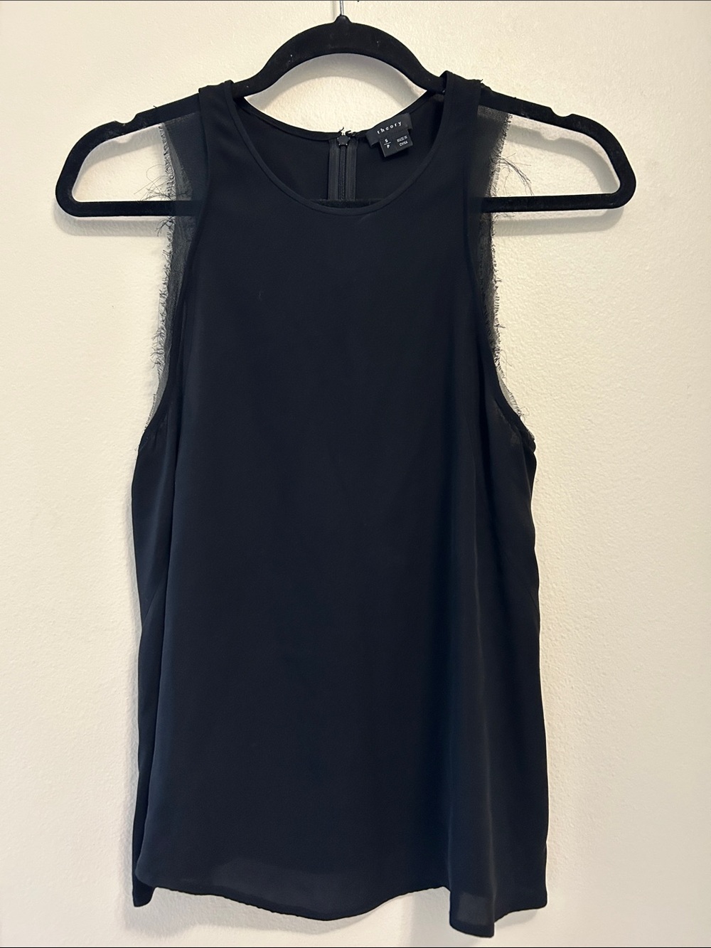 Theory 100% silk Sleeveless Camisole with raw hem sleeve detail